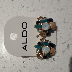 Clustered gems earrings with turquoise, coral, navy, champagne and clear gems